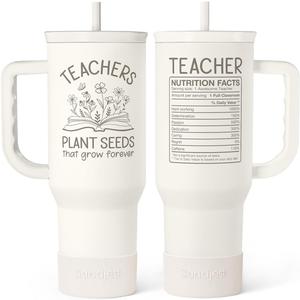 SANDJEST Teacher Appreciation Gift 40oz Stainless Steel Insulated Tumbler with Handle and Straw - Teacher Nutrition Facts Travel Coffee Mug Cup for Women Back to School Birthday Christmas