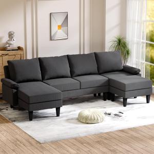 FONTOI U Shaped Sectional Couch, Convertible Modular Sectional Sofa with Chaise & Ottomans, Modern 6 Seat U Shaped Couches for Living Room Apartment, Green
