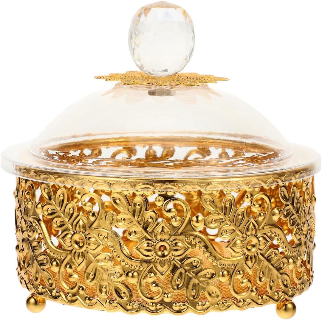 Luxshiny European Style Candy Container with Lid Reusable 4.80 Inch Fruit Box Storage Organizer for Snacks Nuts Dried Fruit Party Treats and Desktop Use