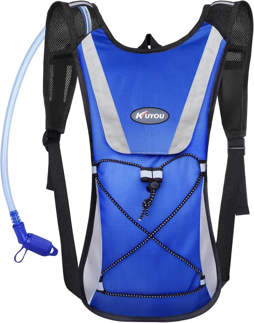 KUYOU Running Hydration Vest - Lightweight Insulated Hydration Backpack with 2L Water Bladder, Adjustable Chest Straps and Reflective Water Backpack for Trail Running Marathon Race Hiking Cycling (Blue)