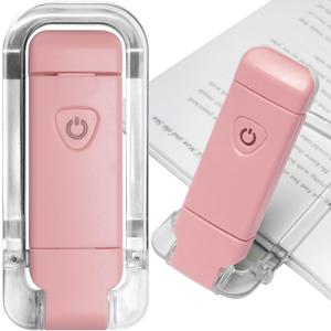 EGWASER Book Reading Light, Portable USB Rechargeable LED Clip on Book Lights for Reading in Bed, 3 Brightness Adjustable Dimmable Bookmark Light for Eye-Protection, Reading Lamp(Pink)