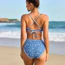 Jolefille Women High Waisted Bikini Sets-Tummy Control Swimsuit 2 Piece Bathing Suit Full Coverage Teens Underwire Top Floral (Blue, M)