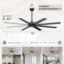 72'' Large Ceiling Fans No Lights, Modern Black Ceiling Fan Remote/APP Control, Quiet DC Motor Big Ceiling Fan for Shop Garage Covered Outdoor Patios