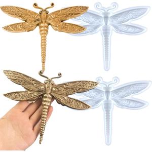 2PCS Dragonfly Silicone Mold Large Epoxy Resin Dragonfly Shape Molds 3D Unique Animal Pendant Wall Hanging Mould Resin Accessories Insect Series Chocolate Cake Fondant Decorating Silicone Mold