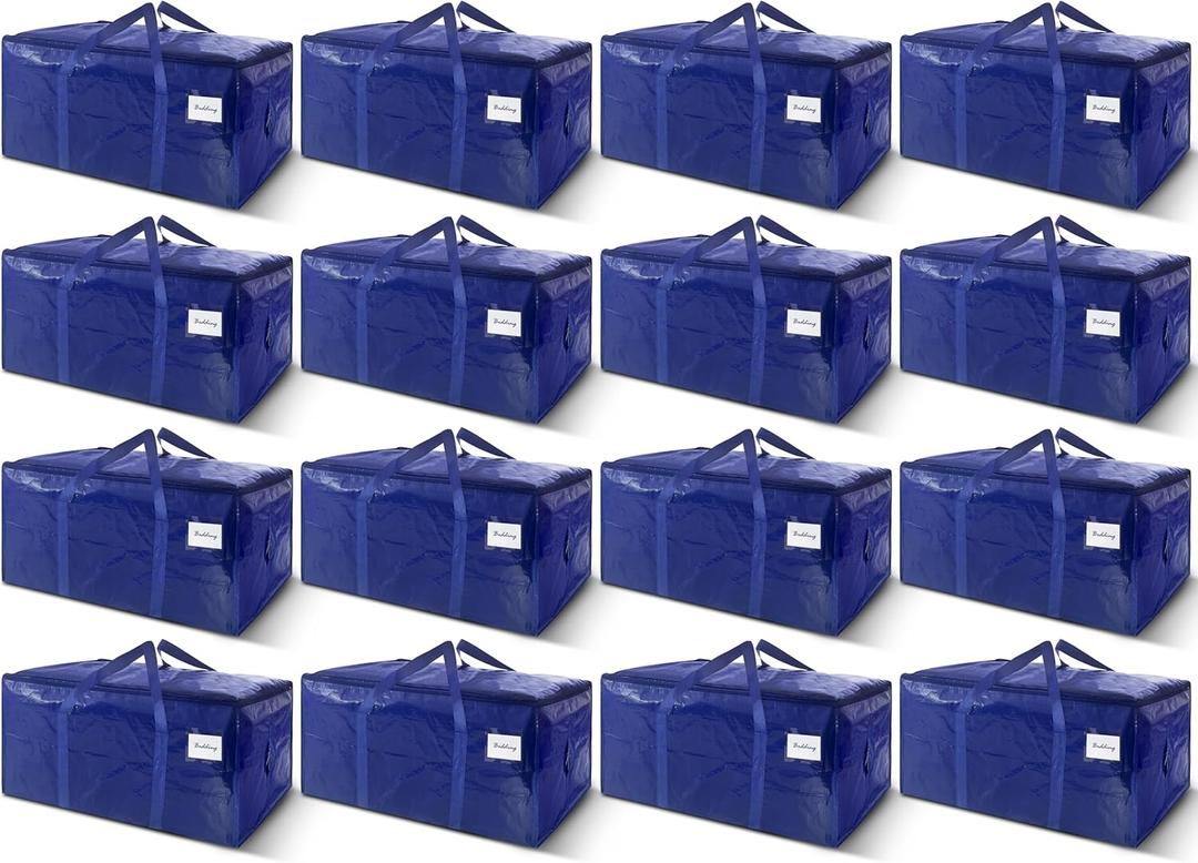 16 Pack Extra Heavy Duty Large Moving Bags with Strong Zipper & Carrying Handles, Sturdy Clothes Storage Bag Totes Bins, Packing Bags Moving Boxes College Moving Supplies, Dark Blue - 33 gal