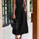 BTFBM Women's 2025 Summer Casual Sleeveless Midi Dress Patchwork Knit Tank Bubble Long Flowy Beach Maxi Sundress Pockets (Black, S)