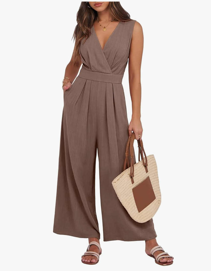 ANRABESS Women Jumpsuits Sleeveless V Neck Elegant Dressy Casual Backless One Piece Pants Romper 2025 Summer Outfits, Medium