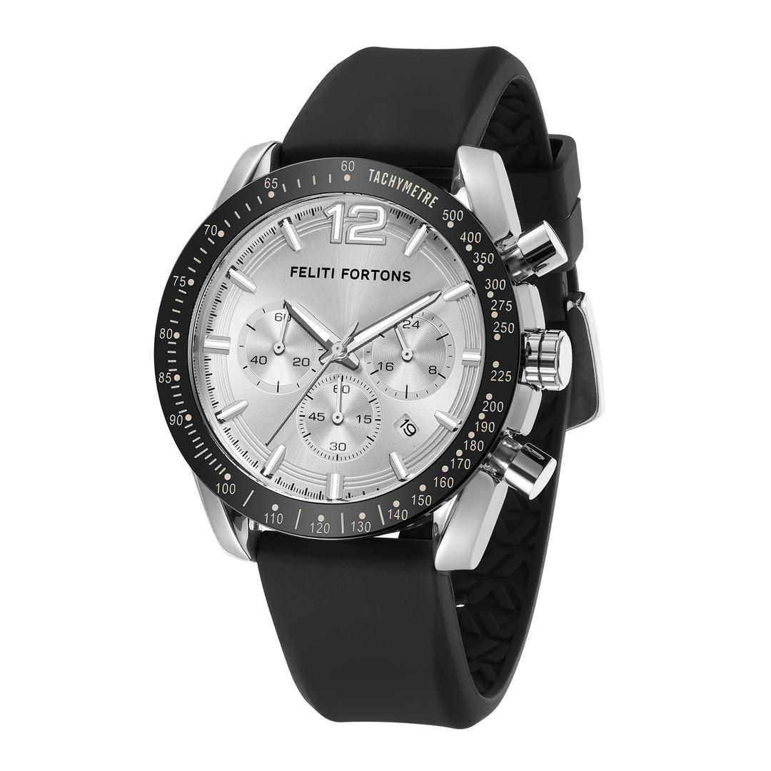 FELITI FORTONS Mens Watches Sport Tonneau 3ATM Waterproof Chronograph Luminous Quartz Watches of Men Silicone Strap with Gift for Men