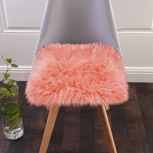 Softlife Square Faux Fur Sheepskin Chair Cover Seat Cushion Pad Super Soft Area Rugs for Living Bedroom Sofa (1.6ft x 1.6ft, Coral) 1 pack