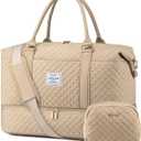 Large Travel Duffle Bag for Women,Carry on Overnight Bag Weekender Bags with Toiletry Bag Travel Bags for women with Shoe Compartment for Gym Business Trips Sport Hospital(Beige)