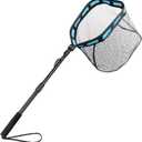 PLUSINNO Floating Fishing Net for Steelhead, Salmon, Fly, Kayak, Catfish, Bass, Trout Fishing, Rubber Coated Landing Net for Easy Catch & Release, Compact & Foldable for Easy Transportation & Storage (19.7"/50cm Hoop Size length 1.35M Blue (Telescopic Pole))