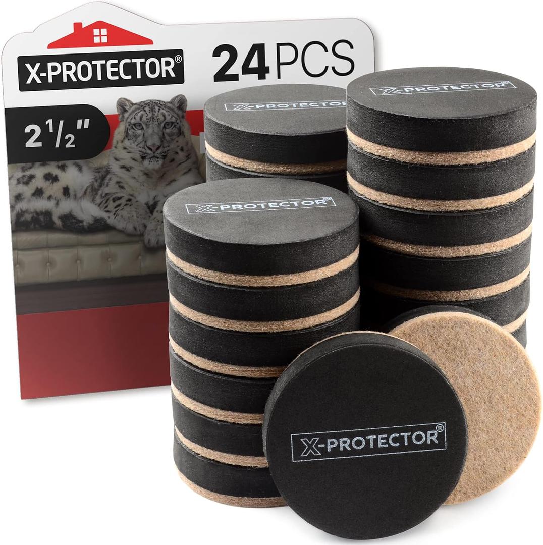 Felt Furniture Sliders Hardwood Floors X-PROTECTOR 24 PCS 2 1/2 inch Furniture Sliders Heavy Duty Felt Sliders Hard Surfaces Move Your Furniture Easily & Safely!