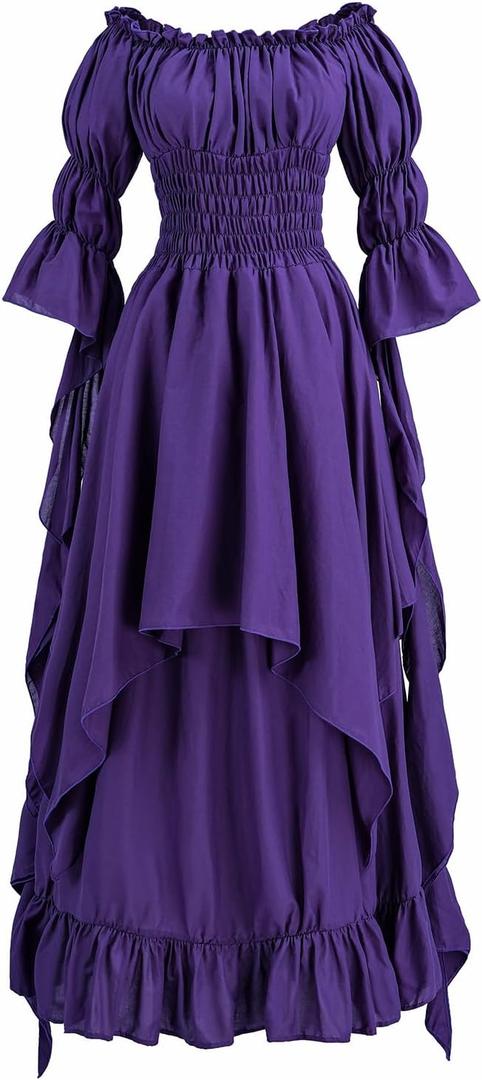 LTAKK Renaissance Dress Women Medieval Costume Victorian Dresses Peasant Gothic Fairy Witch Wedding Under Dress (Large-X-Large, Purple)