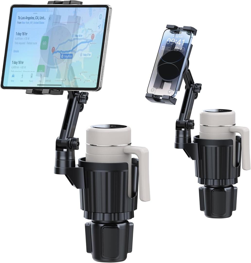 Peastrex Cup Holder Tablet Mount, Ipad Cup Holder Car Mount with Adjustable Arm for Tablet iPhone 3-11in iPad Pro Air Mini, Fire, iPhone 15, Galaxy S24 Z Fold 5