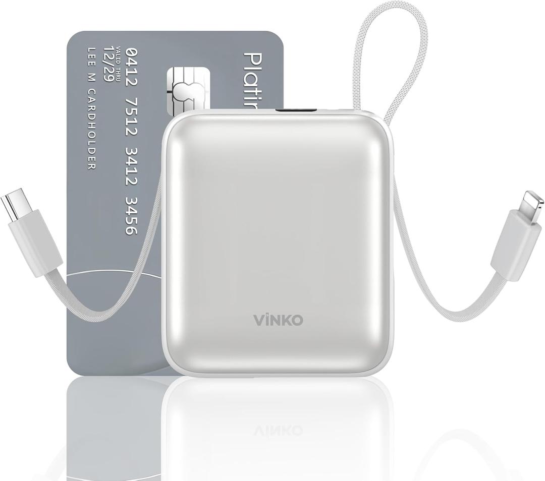 Small Portable Charger, 22.5W Fast Charging Mini Power Bank 10000mAh with Built-in Cables LED Display, Travel Essential USB-C Battery Pack Compatible with iPhone,Samsung,Android (Silver)