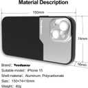 17mm Thread Phone Case for iPhone, Mount for All Wide Angle, Macro, Telephoto, Fisheye Lens with 17mm Thread (iPhone 15) Black