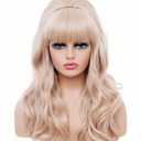 Rugelyss Long Strawberry Blonde Mixed Wig with Bang Retro Bouffant Beehive Wigs fits 80s Costume or Halloween Party