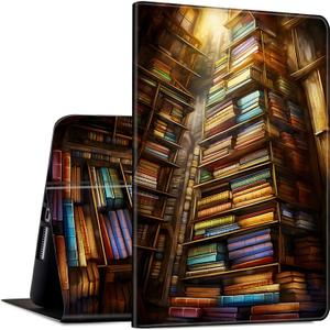 Case for All-New Kindle Fire HD 10 & 10 Plus Tablet (11th Generation, 2021 Release) 10.1" Slim Lightweight PU Leather Shock-Proof Smart Stand Cover Case with Auto Wake/Sleep, Library Bookshelfs