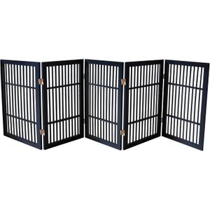 Pet Dog Gate Strong and Durable Freestanding Folding Acacia Hardwood Portable Wooden Fence Indoors or Outdoors by Urnporium (Black Pet Gate, 5 Panel 30" Tall)