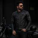 Men’s Leather Motorcycle Jacket, Distressed Biker Riding Jacket with Armor Pockets, Removable Liner (Black), Large