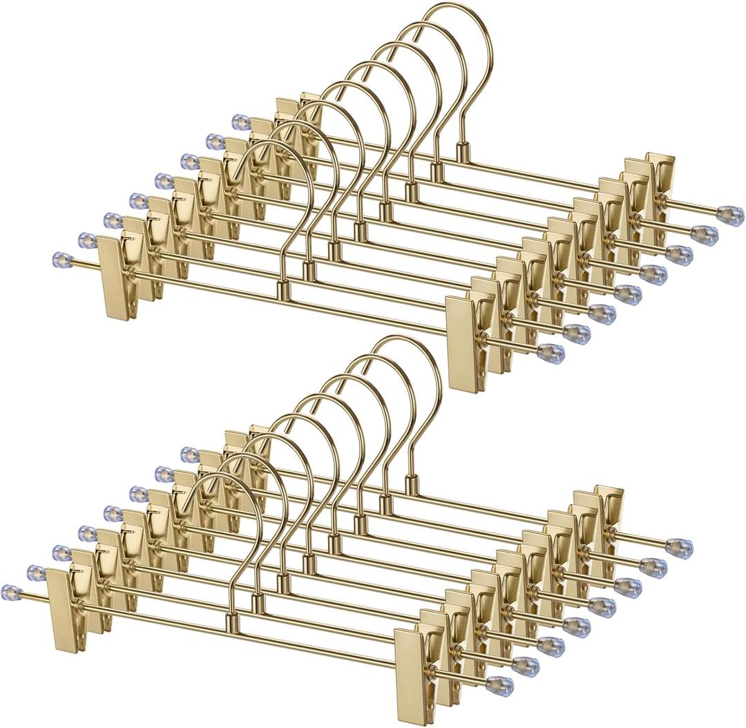 16-Pack Gold Pants Hanger, Adjustable Women's Skirt Hanger, Jeans Hanger Pants Hanger, Heavy Duty Space Saving Shorts Hanger uitable for Jeans, Shorts, Underwear, Sports Bras