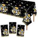 STARSIDE Set of 3 Plastic 2025 Graduation Tablecloth, 54"x108" Graduation Party Table Decorations, Gongrats Grad Disposable Tablecovers for Congrats Grad Party Supplies（Black Golden）