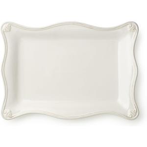 Heritage Scroll Rectangular Platter Elegant 14" x 10" Stoneware Serving Tray with Sculpted Edges Ivory Glazed Classic Serveware for Entertaining, Holidays, or Home Dcor