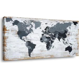 World Map Canvas Wall Art Decor Black Wall Decor Office World Map Wall Art World Pictures for Living Room Wall Decoration Map Picture Framed Artwork Decor for Home Bedroom Decoration 30"x60"