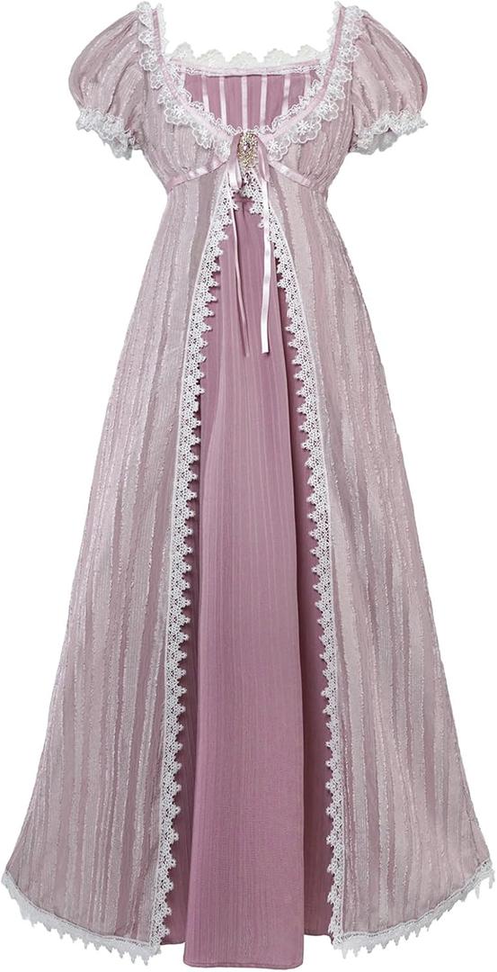 Vibsion Regency Dresses for Women Luxurious Embroidery Lace Empire Waist Victorian Dress, S