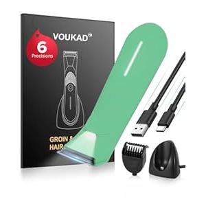 Sensitive Skin Personal Pubic Hair Trimmer for Women and Men, Electric Manscape/ Bikini Trimmer, Waterproof Groin Trimmer for Body Hair, with Light, Travel Size, 6 Precisions, with Charging Dock