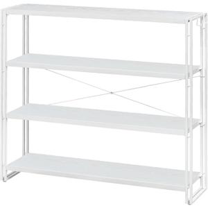 HCHQHS Bookshelf, 4-Tier Industrial Bookcase, White Open Book Shelf, Freestanding Tall Bookshelves with Metal Frame