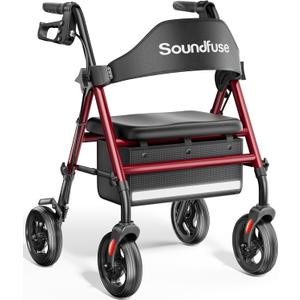 Rollator Walkers with Seat for Seniors, Foldable 8" Big Wheels All Terrain Rolling Walker, Handles and Ergonomic Seat Height Adjustable, 350 lb, FSA HSA Eligible (Burgundy)