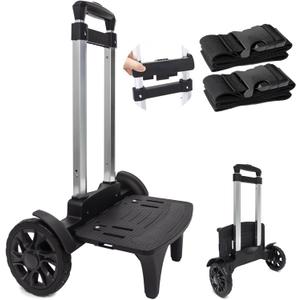 Backpack Trolley, Wheeled Cart Aluminum Alloy,Luggage Cart with 2 Large Tank Wheels,Folding Hand Truck with Luggage Straps for Bags,Lunch Backpack,Golf Bag,Teenagers,Adults,School,Travel (Black)
