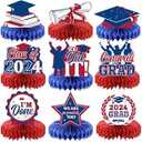 Yisong 9 Pieces 2024 Graduation Party Table Decorations Class of 2024 Congrats Graduation Centerpieces for Tables Congratulate Honeycomb Centerpiece Table Topper for Grad Party Favor (Blue, Red)