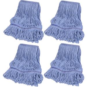4 Pack Commercial Mop Head Replacement, Heavy Duty Mop Head Commercial Replacement for General and Floor Cleaning, Wet Industrial Blue Cotton Looped End String Head Refill (Blue)