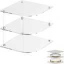 Plate Organizer for Cabinet Space Saver,3-Tier Clear Acrylic Dish Organizer for Cabinet, Sturdy Corner Storage for Plates, Bowls, Versatile for Kitchen & Bathroom