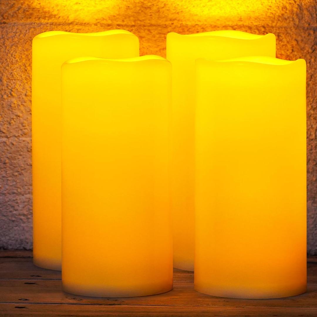 Homemory 4"x10" Large Solar Candles Outdoor Waterproof, Dusk to Dawn, Solar Powered Flameless Candles for Outdoor, Lanterns, Set of 4