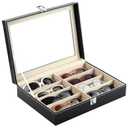 Siveit 8 Slot Sunglass Organizer Leather Eyeglasses Collector Eyewear Display Case Storage Box, Black