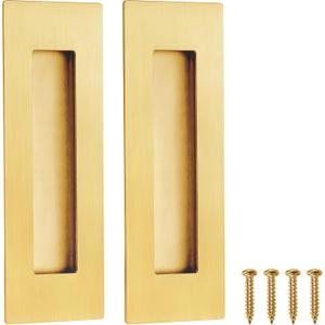 Malimali Recessed Finger Flush Pulls for Pocket, Sliding Barn Door - Brushed Gold Stainless Steel Rectangular Door Pulls (2 Pack) 6 Inch