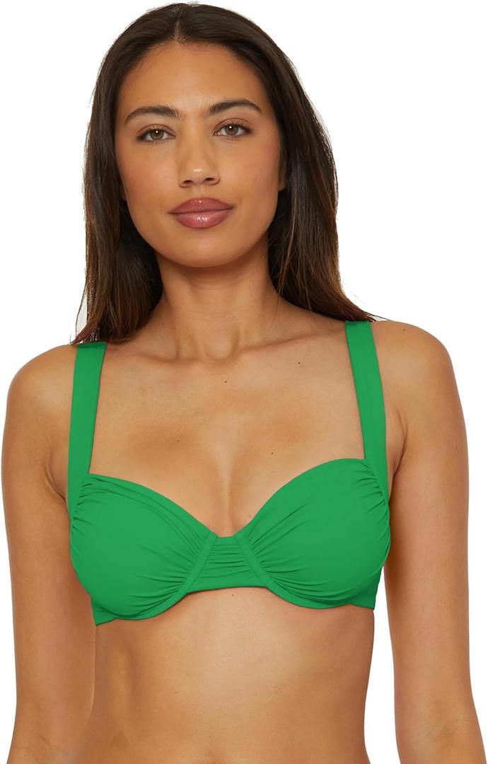 BECCA Women's Color Code Shirred Underwire Bikini Top, Adjustable, Tie Back, Swimwear Separates (Medium, Emerald)