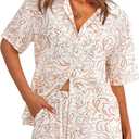 PRETTYGARDEN Women Summer 2 Piece Beach Outfits Printed Short Sleeve Tops Lounge Shorts Casual Tracksuit Set (XX-Large, Beige)