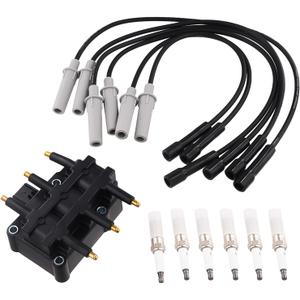 Ignition Coil Pack with Spark Plugs & Wires Set - Compatible with Chrysler Town & Country, Pacifica, Dodge Caravan, Grand Caravan, Jeep Wrangler, VW Routan 3.3L/3.8L V6 - Replaces UF305, 56032520AB