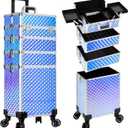 AROUS Rolling Makeup Train Case 4 in 1 Cosmetology Case on Wheels Large Storage Cosmetic Trolley with Key Salon Barber Case Traveling Cart Trunk, Colorful