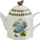 Portmeirion Botanic Garden Bouquet Teapot, 37 Ounce - Floral Hydrangea, Octagonal Shape with Butterfly Lid, Dolomite Tea Pot for Afternoon Tea & Elegant Dining - Cottagecore Tea Decor