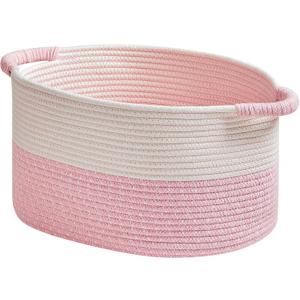 R RUNKA Storage Baskets for Organizing | 15"x10.2"x9.1" - 1 Pack Nursery Bin with Handles - Woven Cotton Rope Baskets for Dog Toys, Books, Shelf, Bathroom,Closet -Pink Basket for Girls