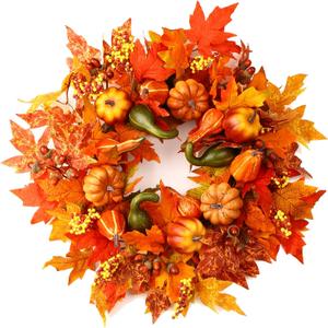 24" Fall Wreath for Front Door,Fall Decorations for Home,Autumn Velvet Pumpkin Wreath for Indoor Window Halloween Thanksgiving Decor