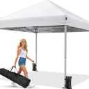Driftalia 10x10 Pop Up Canopy Tent, Instant Setup Portable Canopy with Carry Bag, 4 Sandbags and 8 Stakes for Outdoor Events, Parties & Camping - White