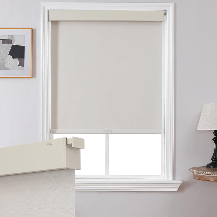 Joydeco No Drill Blackout Shades, Free-Stop Cordless Roller Shades, UV Protection, Thermal Insulated Blinds for Indoor Windows, Easy Install Window Blinds for Home and Office (Beige, 22" W X 75" H)