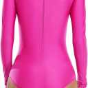 speerise Women Turtleneck Long Sleeve Bodysuit, Adult Stretchy Leotards Tops with Zipper Closure Soft Jumpsuit for Gymnastics (Pink, M)