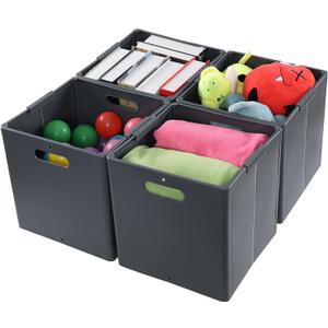 Plastic Storage Cubes Bin, Foldable Cubby Cubes with Handles, Pack of 4
